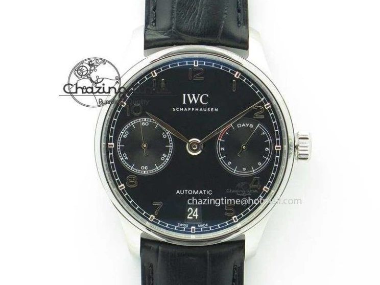 MIROTIME 0509 Minimalist Portuguese 40mm Chrono SS Black Dial On Black Leather Strap A 7382
